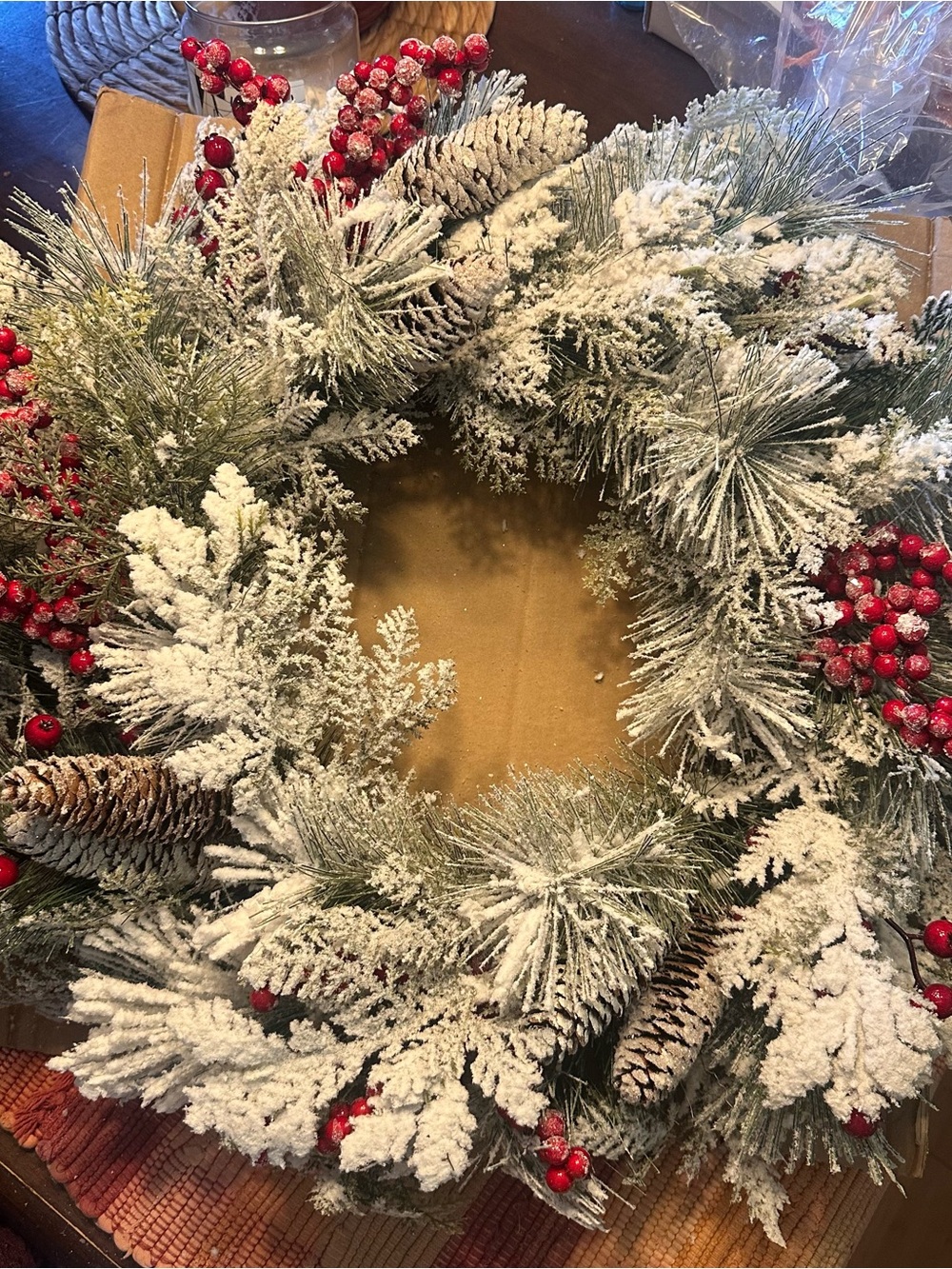 24” Snow Berry and Pine Wreath